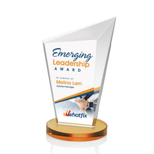 Awards and Plaques - Crystal Trophies - Neumann Full Color Amber Peaks Crystal Trophy