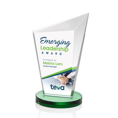 Awards and Plaques - Crystal Trophies - Neumann Full Color Green Peaks Crystal Trophy