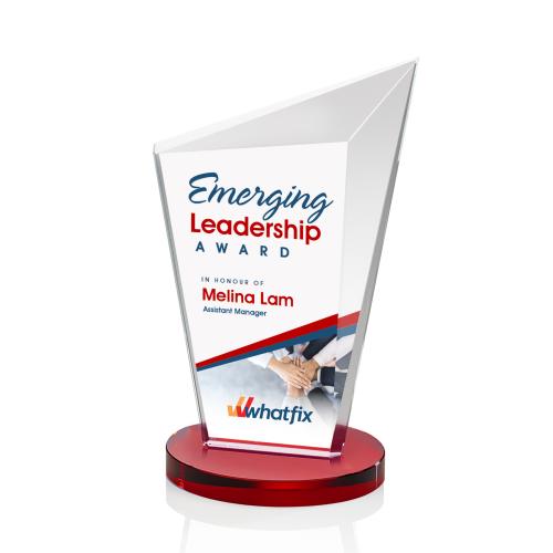 Awards and Plaques - Crystal Trophies - Neumann Full Color Red Peaks Crystal Trophy