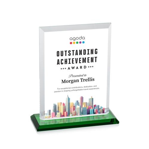 Awards and Plaques - Crystal Trophies - Villa Full Color Green Rectangle Crystal Trophy