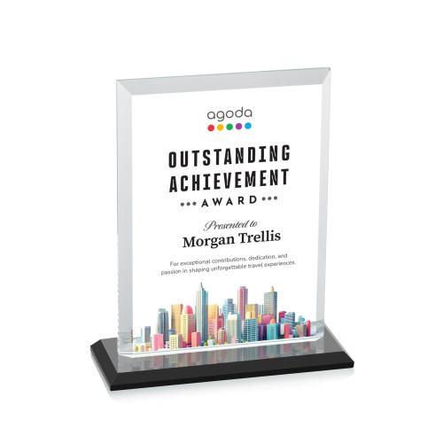 Awards and Plaques - Crystal Trophies - Villa Full Color Black Rectangle Crystal Trophy