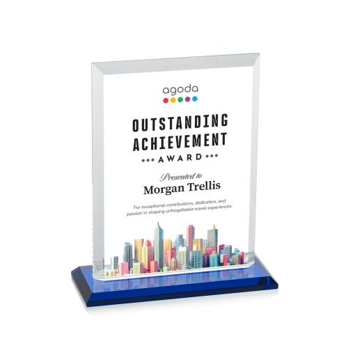 Awards and Plaques - Crystal Trophies - Villa Full Color Blue Rectangle Crystal Trophy