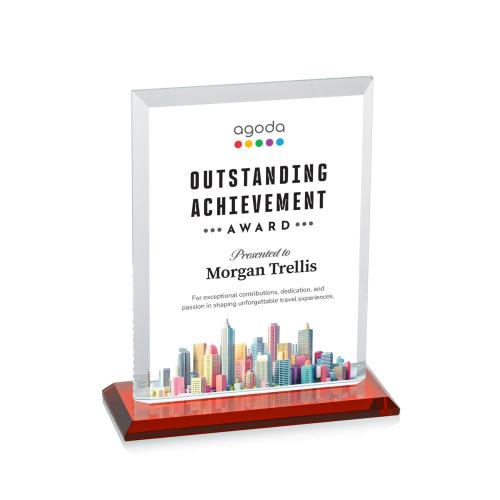 Awards and Plaques - Crystal Trophies - Villa Full Color Red Rectangle Crystal Trophy