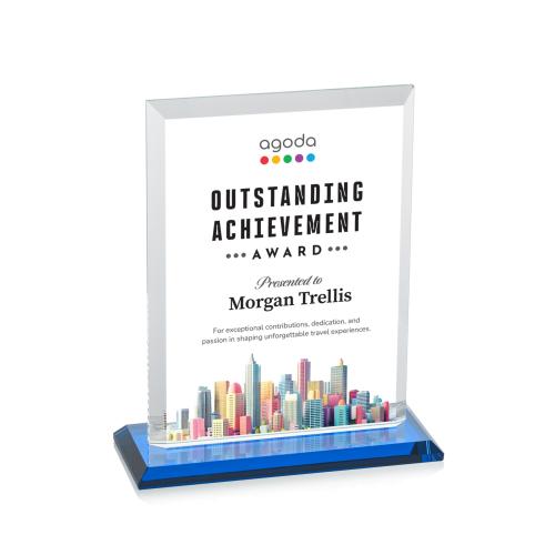 Awards and Plaques - Crystal Trophies - Villa Full Color Sky Blue Rectangle Crystal Trophy