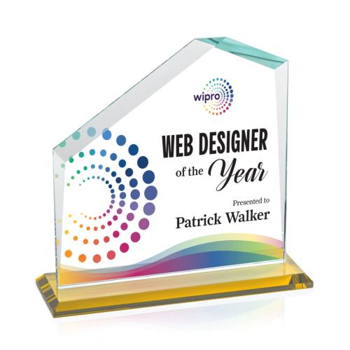 Awards and Plaques - Crystal Trophies - Sellers Full Color Amber Peaks Crystal Trophy