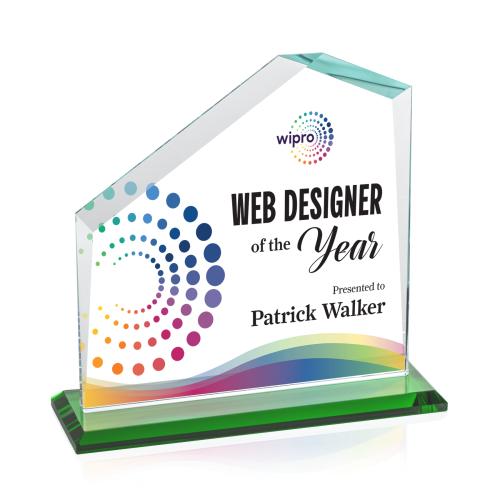 Awards and Plaques - Crystal Trophies - Sellers Full Color Green Peaks Crystal Trophy