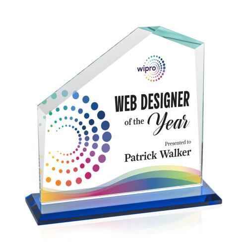 Awards and Plaques - Crystal Trophies - Sellers Full Color Blue Peaks Crystal Trophy