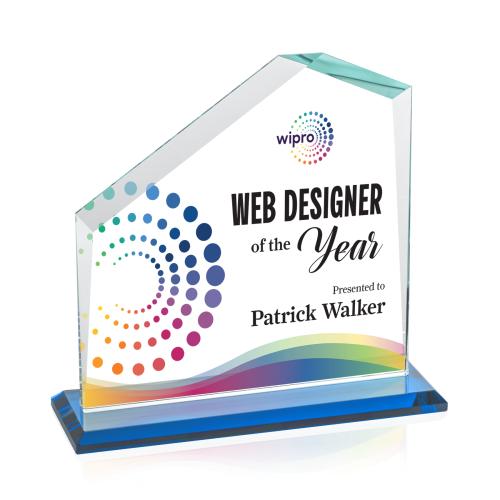 Awards and Plaques - Crystal Trophies - Sellers Full Color Sky Blue Peaks Crystal Trophy