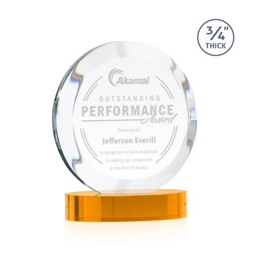 Awards and Plaques - Crystal Trophies - Delarosa on Alberton Base Amber Circle Crystal Trophy