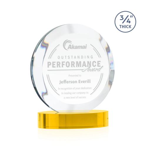 Awards and Plaques - Crystal Trophies - Delarosa on Alberton Base Gold Circle Crystal Trophy
