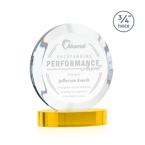 Awards and Plaques - Crystal Trophies - Delarosa on Alberton Base Gold Circle Crystal Trophy