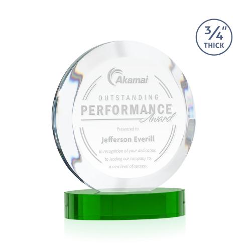 Awards and Plaques - Crystal Trophies - Delarosa on Alberton Base Green Circle Crystal Trophy