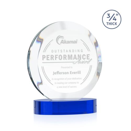 Awards and Plaques - Crystal Trophies - Delarosa on Alberton Base Blue Circle Crystal Trophy
