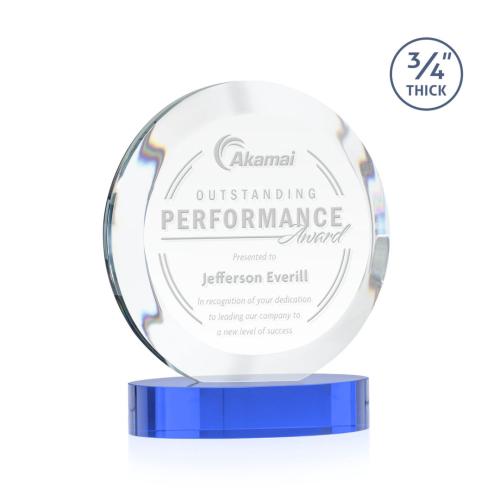 Awards and Plaques - Crystal Trophies - Delarosa on Alberton Base Sky Blue Circle Crystal Trophy