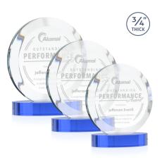 Delarosa on Alberton Base Sky Blue Circle Crystal Trophy - Crystal Trophies