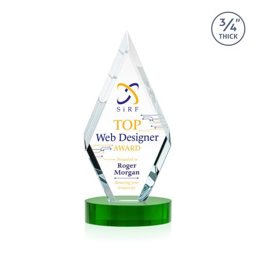 Awards and Plaques - Crystal Trophies - Richmond Full Color on Alberton Base Green Crystal Trophy