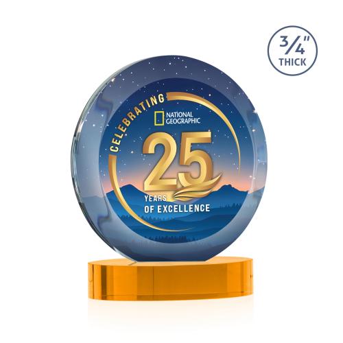 Awards and Plaques - Crystal Trophies - Delarosa Vividprint&trade; on Alberton Base Amber Circle Crystal Trophy