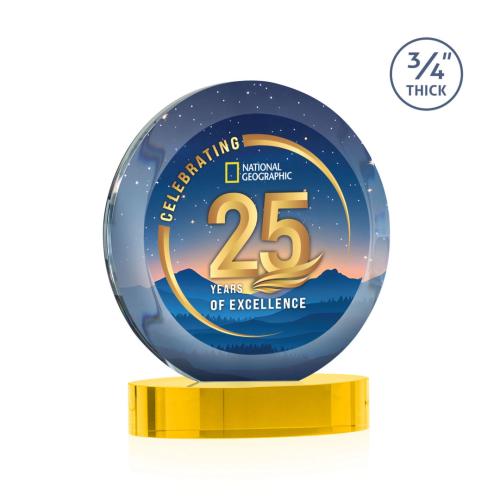 Awards and Plaques - Crystal Trophies - Delarosa Vividprint™ on Alberton Base Gold Circle Crystal Trophy