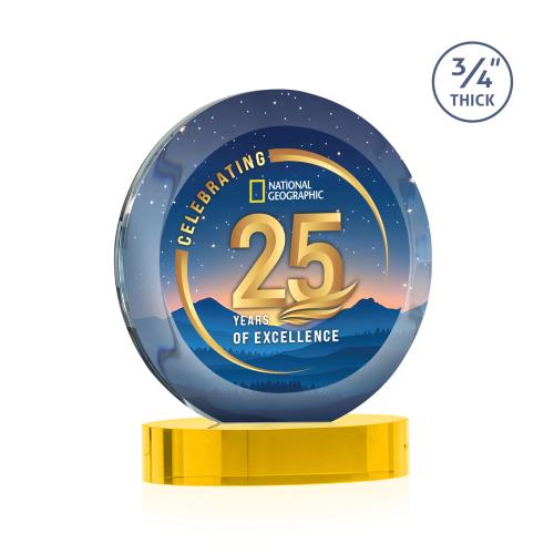Awards and Plaques - Crystal Trophies - Delarosa Vividprint&trade; on Alberton Base Gold Circle Crystal Trophy