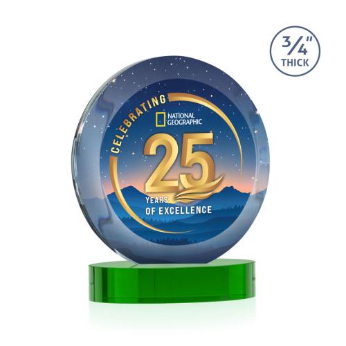 Awards and Plaques - Crystal Trophies - Delarosa Vividprint™ on Alberton Base Green Circle Crystal Trophy