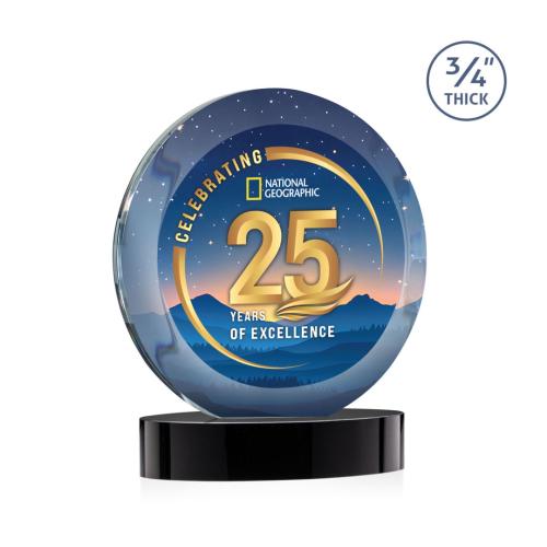 Awards and Plaques - Crystal Trophies - Delarosa Vividprint™ on Alberton Base Black Circle Crystal Trophy