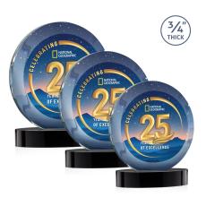 Delarosa Vividprint on Alberton Base Black Circle Crystal Trophy - Crystal Trophies