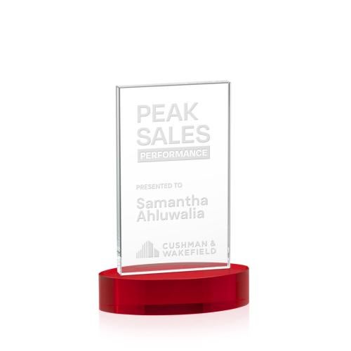 Awards and Plaques - Crystal Trophies - Riggs on Alberton Base Red Rectangle Crystal Trophy