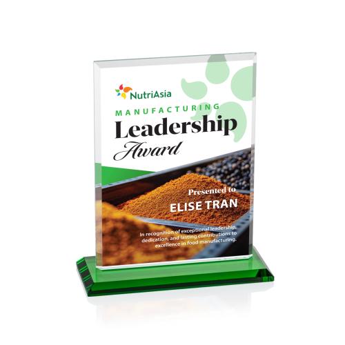 Awards and Plaques - Crystal Trophies - Lorenzo Full Color Green Rectangle Crystal Trophy