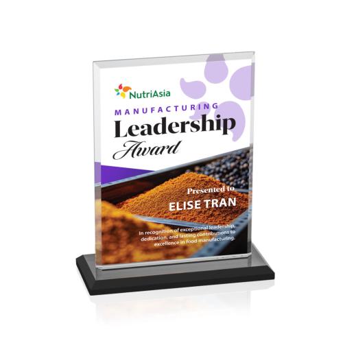 Awards and Plaques - Crystal Trophies - Lorenzo Full Color Black Rectangle Crystal Trophy