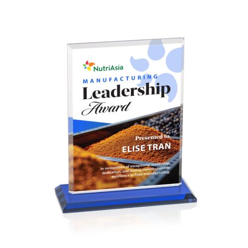 Awards and Plaques - Crystal Trophies - Lorenzo Full Color Blue Rectangle Crystal Trophy