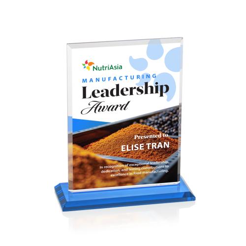 Awards and Plaques - Crystal Trophies - Lorenzo Full Color Sky Blue Rectangle Crystal Trophy