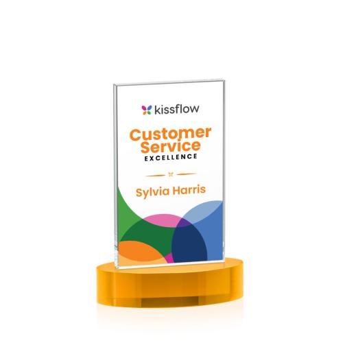 Awards and Plaques - Crystal Trophies - Riggs Full Color on Alberton Base Amber Rectangle Crystal Trophy
