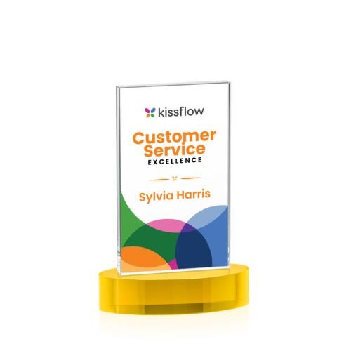Awards and Plaques - Crystal Trophies - Riggs Full Color on Alberton Base Gold Rectangle Crystal Trophy