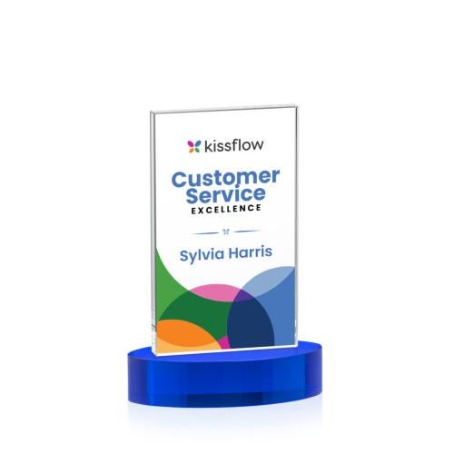 Awards and Plaques - Crystal Trophies - Riggs Full Color on Alberton Base Blue Rectangle Crystal Trophy
