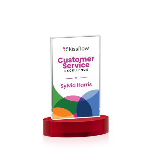 Awards and Plaques - Crystal Trophies - Riggs Full Color on Alberton Base Red Rectangle Crystal Trophy
