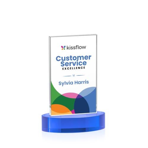 Awards and Plaques - Crystal Trophies - Riggs Full Color on Alberton Base Sky Blue Rectangle Crystal Trophy