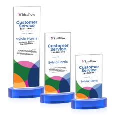 Riggs Full Color on Alberton Base Sky Blue Rectangle Crystal Trophy - Crystal Trophies