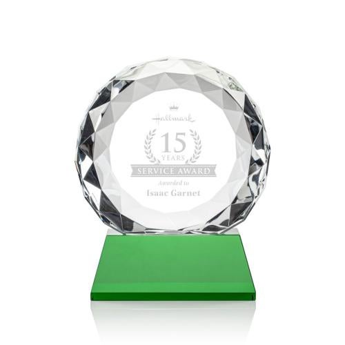 Awards and Plaques - Crystal Trophies - Milton on Helton Base Green Circle Crystal Trophy