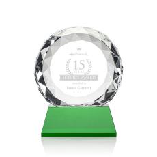 Milton on Cleveland Base Green Circle Crystal Trophy - Diamond Trophies