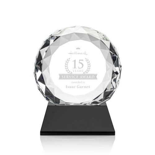 Awards and Plaques - Crystal Trophies - Milton on Helton Base Black Circle Crystal Trophy