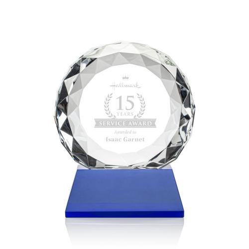 Awards and Plaques - Crystal Trophies - Milton on Helton Base Blue Circle Crystal Trophy