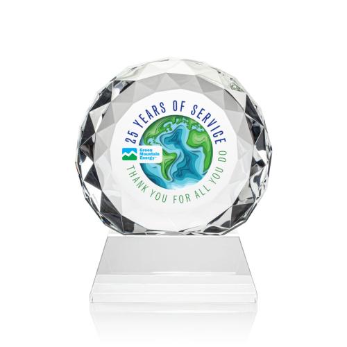 Awards and Plaques - Crystal Trophies - Milton Full Color on Helton Base Clear Circle Crystal Trophy