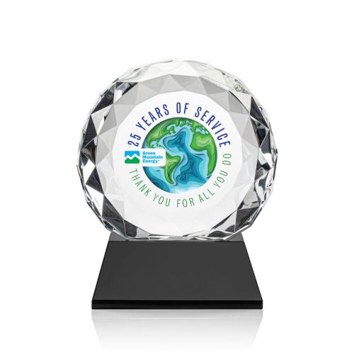 Awards and Plaques - Crystal Trophies - Milton Full Color on Helton Base Black Circle Crystal Trophy