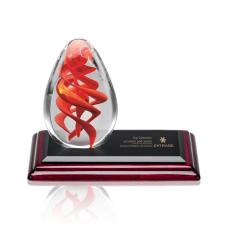 Saldana Tear Drop on Rosewood Base Glass Trophy - Art Glass Trophies