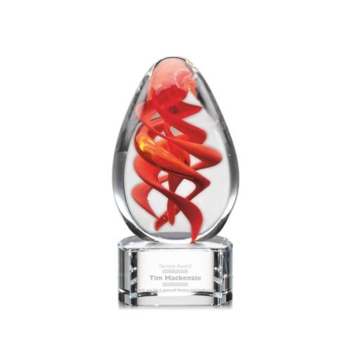 Awards and Plaques - Glass Trophies - Art Glass Trophies - Saldana on Half Round Base Clear Tear Drop Glass Trophy