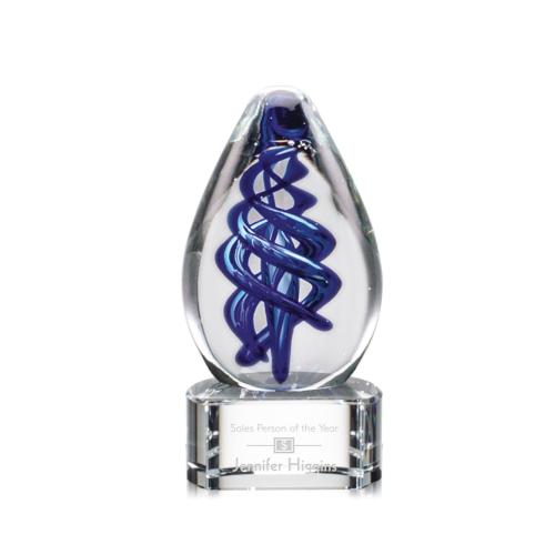Awards and Plaques - Glass Trophies - Art Glass Trophies - Sexton on Half Round Base Clear Tear Drop Glass Trophy