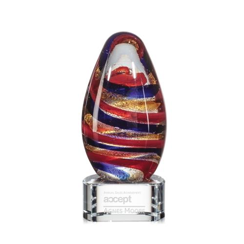 Awards and Plaques - Glass Trophies - Art Glass Trophies - Stallings on Half Round Base Clear Tear Drop Glass Trophy