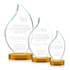 Teague on Alberton Base Amber Flame Crystal Trophy - Crystal Trophies