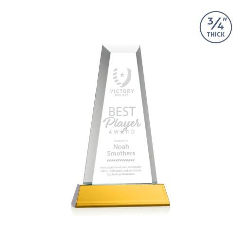 Awards and Plaques - Crystal Trophies - Barrios Tower on Helton Base - Amber