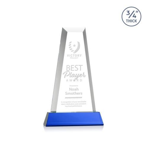 Awards and Plaques - Crystal Trophies - Barrios Tower on Helton Base - Blue